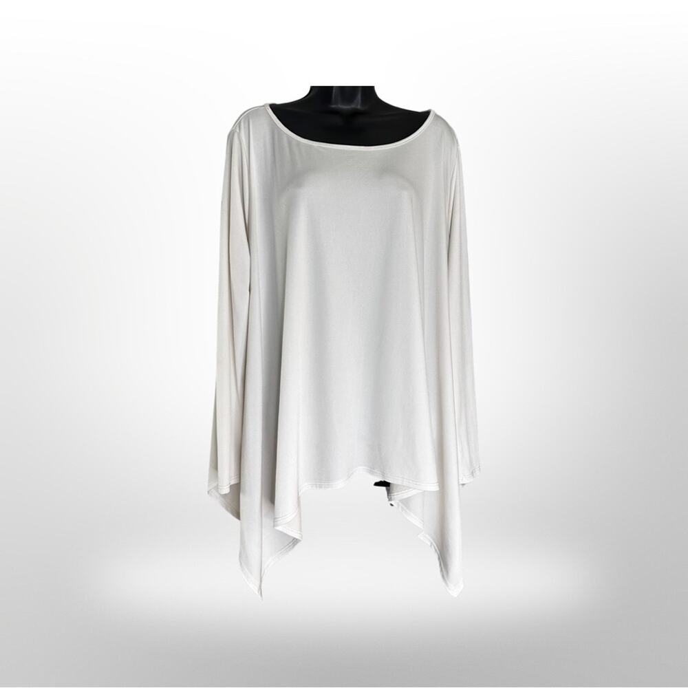 Topia Off White Long Sleeve Oversized Tunic Blouse with Asymmetrical Hem Medium
